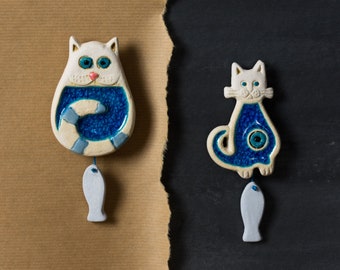 Cat Ceramic Magnets, Gift Set of 2, Handmade Home Decor, Greek Souvenir, Athenian Street Stories