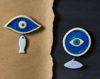 Evil Eye Ceramic Magnets, Gift Set of 2, Handmade Home Decor, Greek Souvenir, Athenian Street Stories