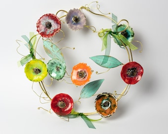 Handmade Ceramic Flower Wreath, Ceramic Floral Decor, Greek Artwork, Home Decor, Athenian Street Stories