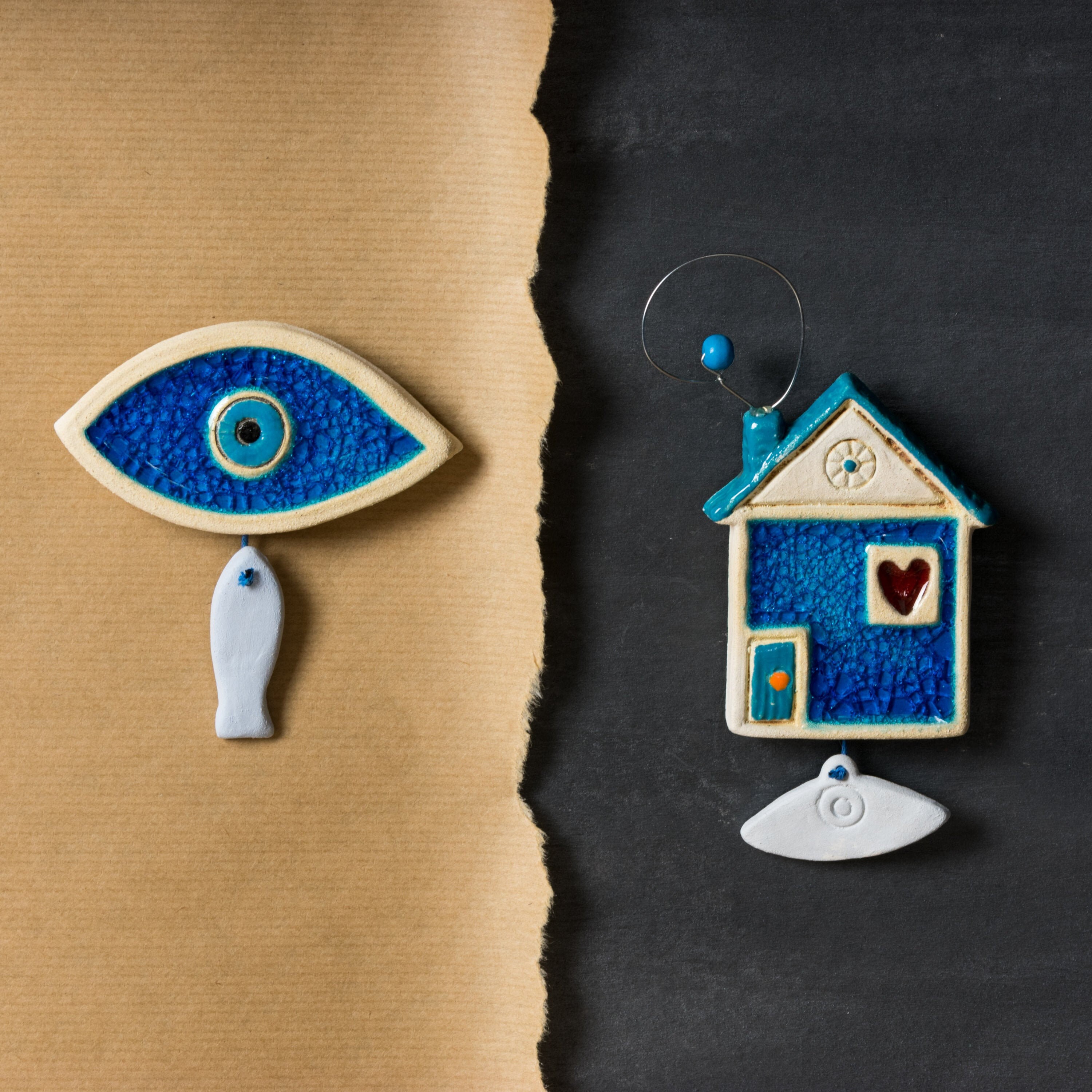 Evil Eye - House Ceramic Magnets, Gift Set of 2, Handmade Home Decor, Greek Souvenir, Athenian Street Stories