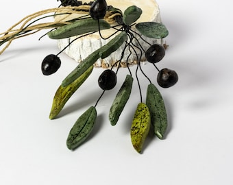 Handmade Ceramic Olive Branch, Ceramic Flowers Home Decor, Olive Tree, Artwork, Athenian Street Stories