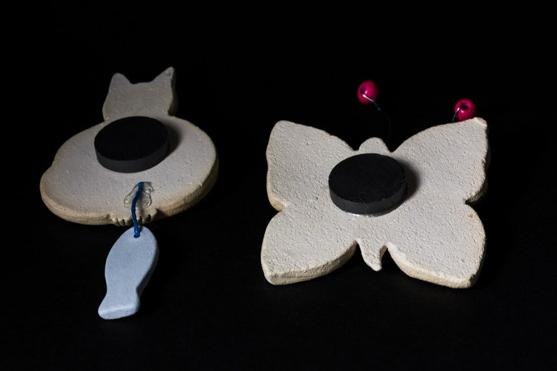 Athenian Street Stories Butterfly Ceramic Magnets Gift Set of 2 Greek Souvenir Cat Handmade Home Decor