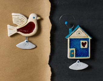 Dove - House Ceramic Magnets, Gift Set of 2, Handmade Home Decor, Greek Souvenir, Athenian Street Stories