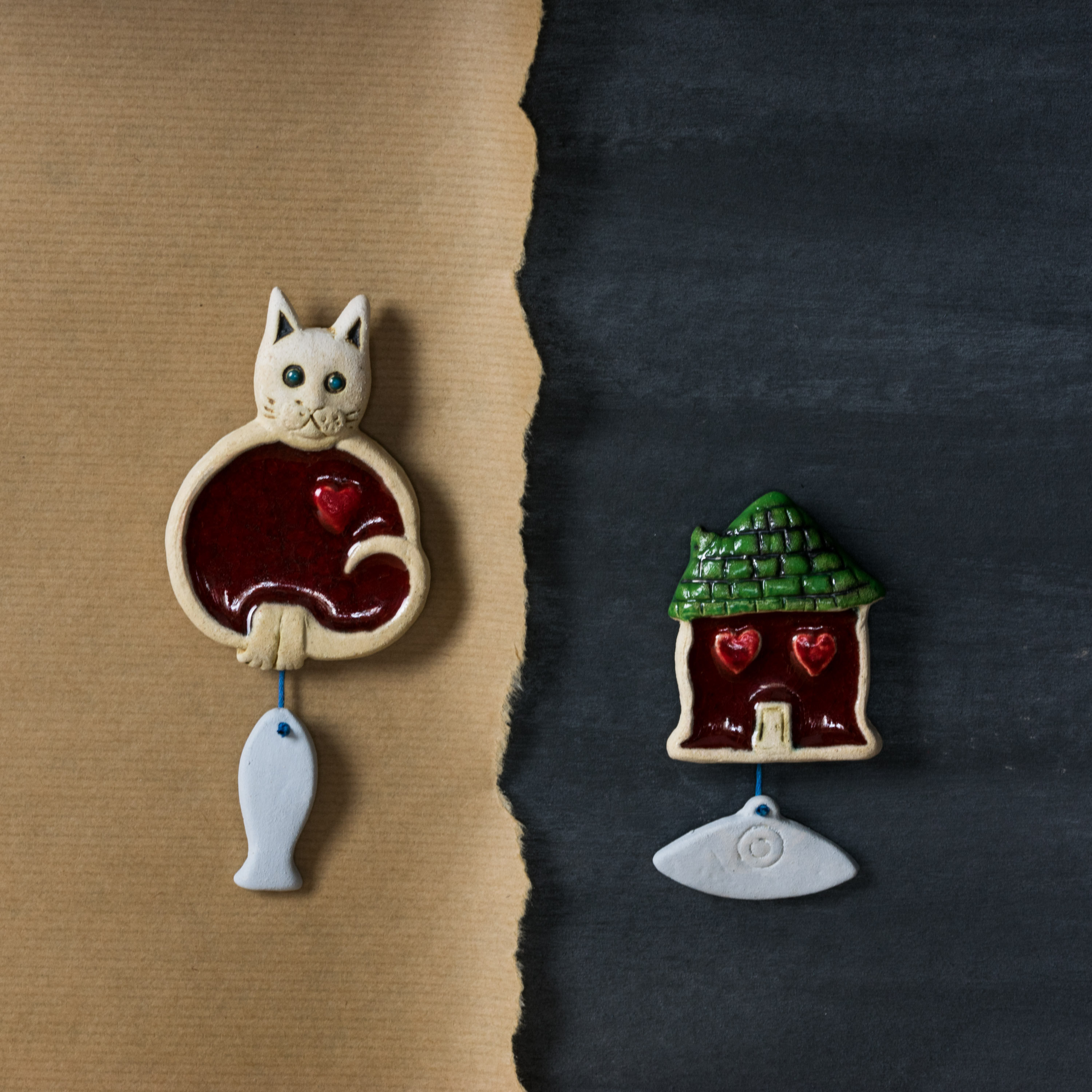 Athenian Street Stories Butterfly Ceramic Magnets Gift Set of 2 Greek Souvenir Cat Handmade Home Decor