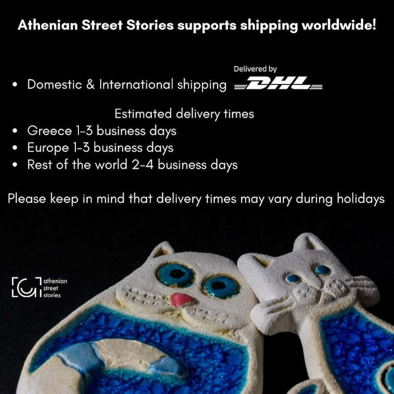 Athenian Street Stories Butterfly Ceramic Magnets Gift Set of 2 Greek Souvenir Cat Handmade Home Decor