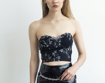 Black floral bustier top Clearance