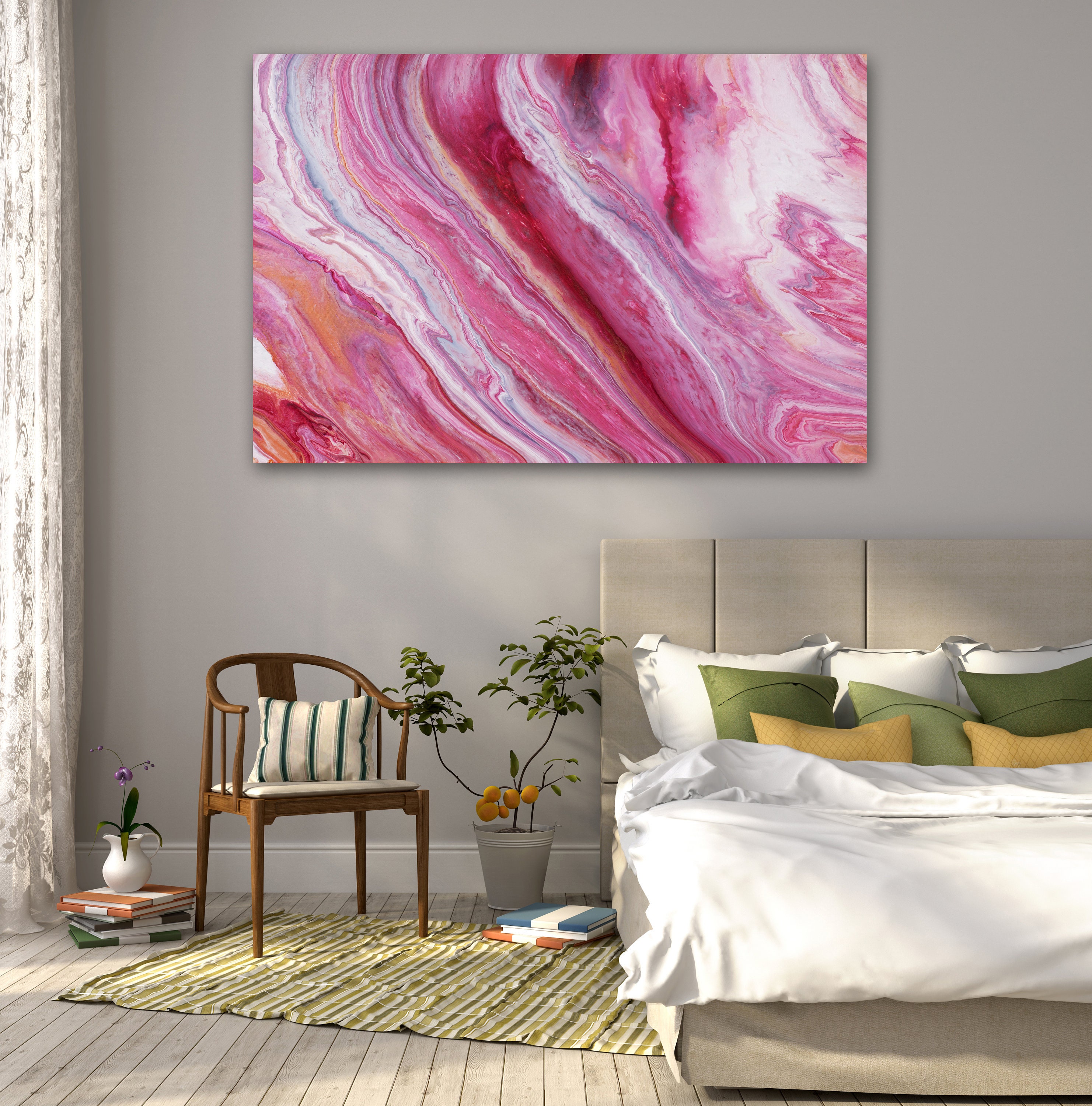 PINK ABSTRACT ART Modern Acrylic Canvas Art Abstract Wall Etsy Nederland