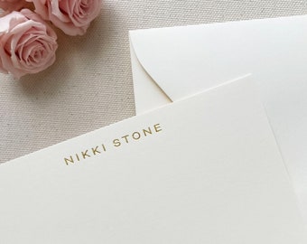 Personalized Stationery Set, Gold Foil Pressed Name, Custom Note Card, Modern Personal, Business, Engagement, Wedding, Bridal, Shower Gift