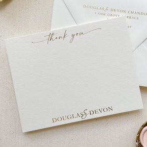 Custom Gold Foil Thank You Note Cards, Wedding Thank You Cards, Personalized Engagement, Business, Personal, Shower Luxury Stationery Set image 1