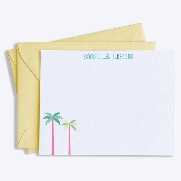 Palm Tree Personalized Note Cards, Custom Stationery, Personal Stationary, Tropical Beach Wedding Engagement or Birthday Gift, Thank You Set