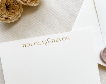 Personalized Stationery Set, Gold Foil Pressed Name, Custom Note Card, Modern Personal, Business, Engagement, Wedding, Bridal, Shower Gift