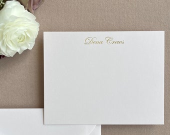 Personalized Stationery Set, Gold Foil Pressed Script Name, Custom Note Card, Personal, Business, Engagement, Wedding, Bridal, Shower Gift