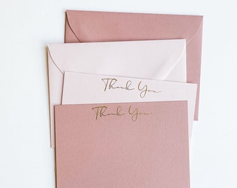 Gold Foil, Blush Pink & Dusty Rose Thank You Note Card Set, Wedding Thank You, Engagement, Business, Baby, Bridal Shower Luxury Stationery