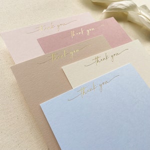 Hand crafted gold foil pressed Thank You card set on white, ivory, pink, blush, dusty rose or blue note cards