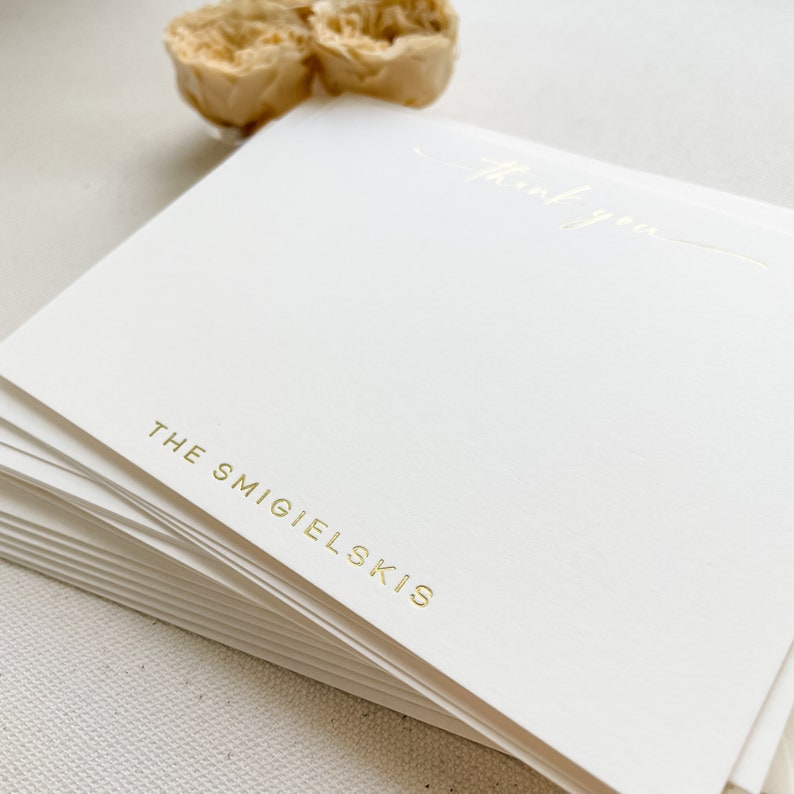 Custom Gold Foil Thank You Note Cards, Wedding Thank You Cards, Personalized Engagement, Business, Personal, Shower Luxury Stationery Set image 5