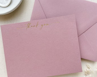 Gold Foil, Dusty Rose Luxury Thank You Card, Wedding Thank You Card, Engagement, Business, Bridal, Baby Shower Stationery Set with Envelopes