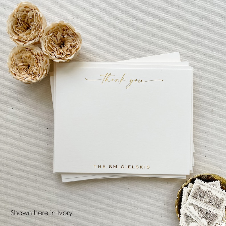 Custom Gold Foil Thank You Note Cards, Wedding Thank You Cards, Personalized Engagement, Business, Personal, Shower Luxury Stationery Set image 2