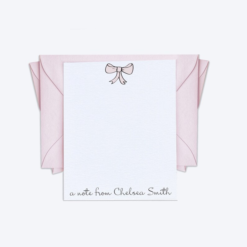 /'a note from/' Personal Stationary in Fun Font with Pastel Pink Envelopes Set of 12 Personalized Pink Bow Note Cards Custom Stationery