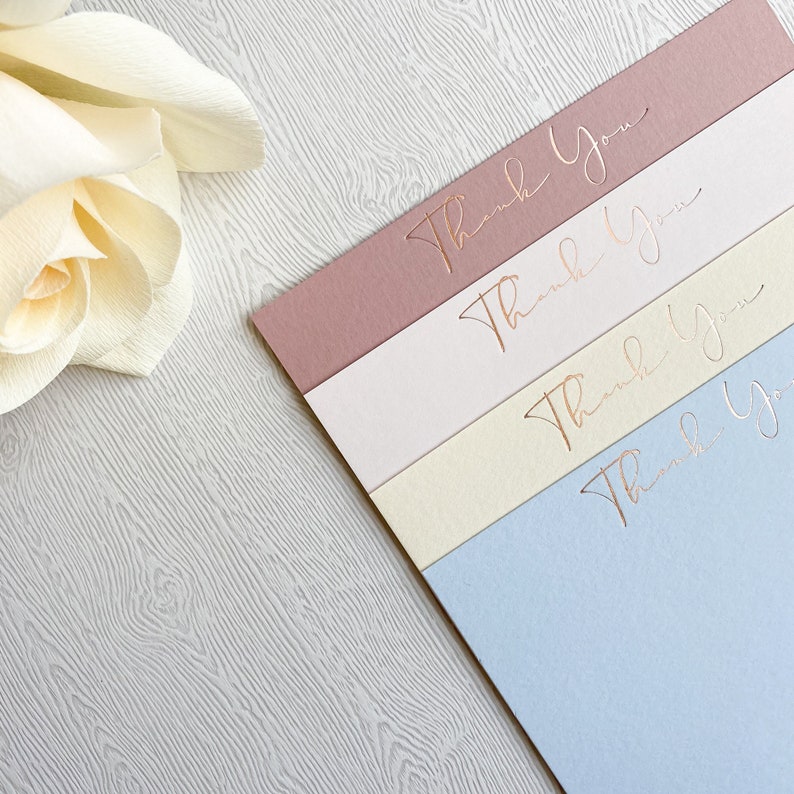 Rose Gold Foil, Modern Script Thank You Card Set, Wedding Thank You Card, Engagement, Business, Shower, Luxury Stationery Note with Envelope image 1