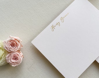 Personalized Stationery Set, Gold Foil Name, Modern Script Custom Note Card, Personal, Business, Engagement, Wedding, Bridal, Shower Gift