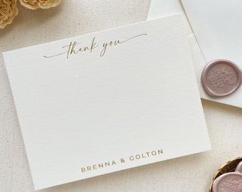 Custom Gold Foil Thank You Note Cards, Wedding Thank You Cards, Personalized Engagement, Business, Personal, Shower Luxury Stationery Set