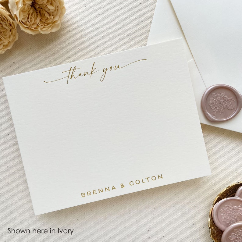 Custom Gold Foil Thank You Note Cards, Wedding Thank You Cards, Personalized Engagement, Business, Personal, Shower Luxury Stationery Set image 1