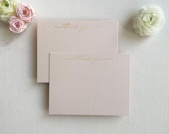 Gold Foil Beige Thank You Card Set, Light Brown Luxury Thank You Note & Envelope, Wedding Stationery, Engagement Business Bridal Baby Shower