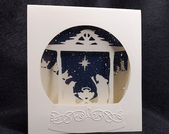 Nativity Snow Globe 2023 Card, 3D Card, Accordion, Christmas Card, Handmade, Holy Family, Wiseman, Shephard, Star, Religious, 2023