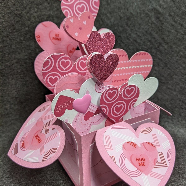 Heart Box Card, Pink Valentine's Card, Pop Up, 3D, Hearts, Valentine, Card, Handmade