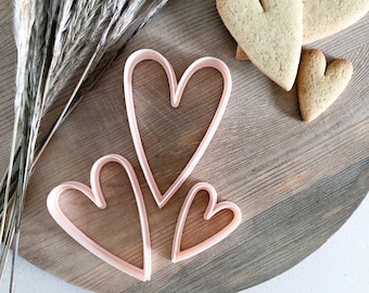 Tall Heart PLA Skinny Heart Cookie Cutter Dough Cutter Pastry Cutter Fondant Cutter Clay Various Sizes Available