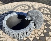 Hedgehog and Tree Stump Stone Garden Birdbath Feeder
