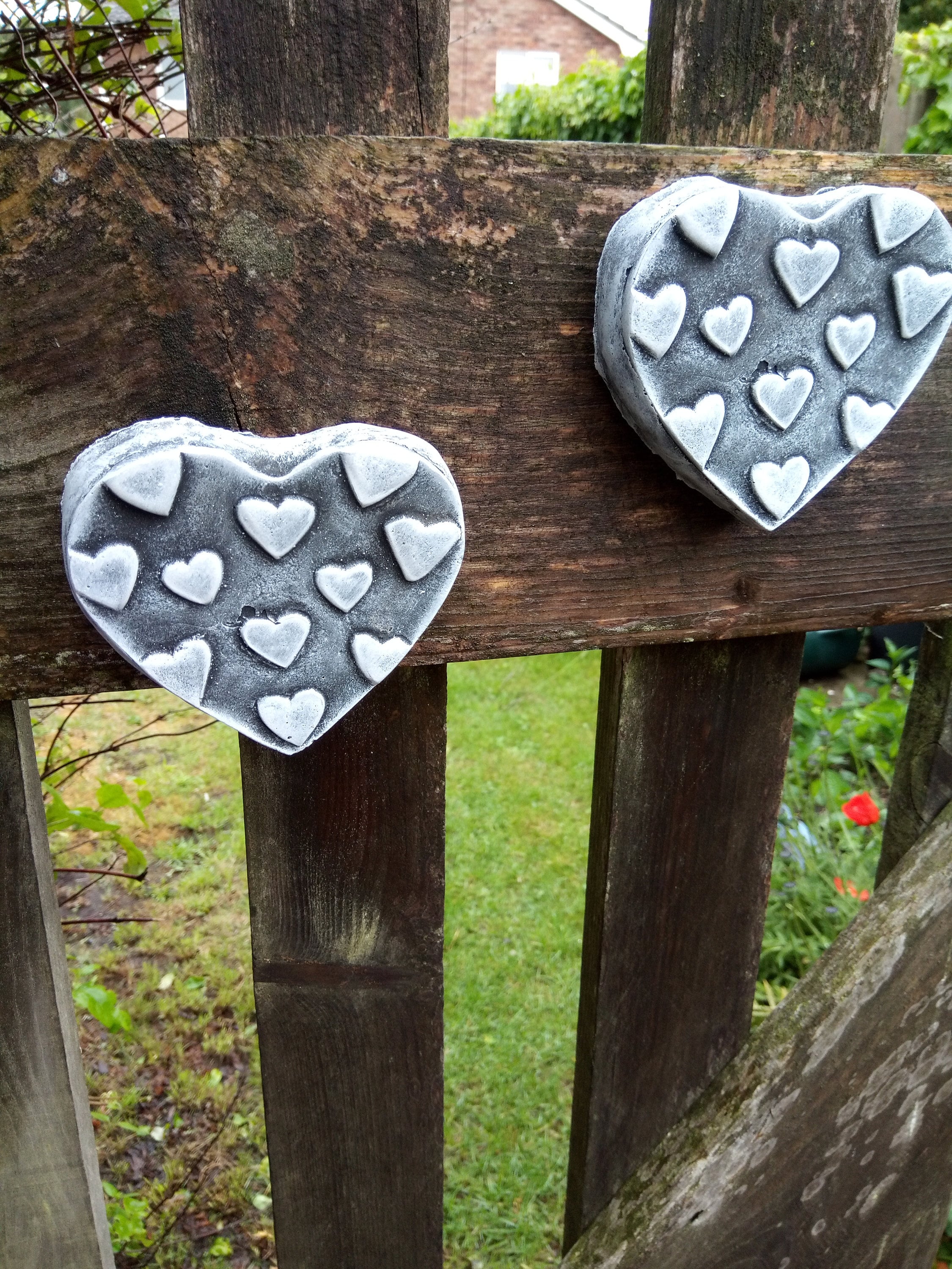 Love Hearts Two X Plaques Quality Stone Garden Wall Plaques Etsy UK