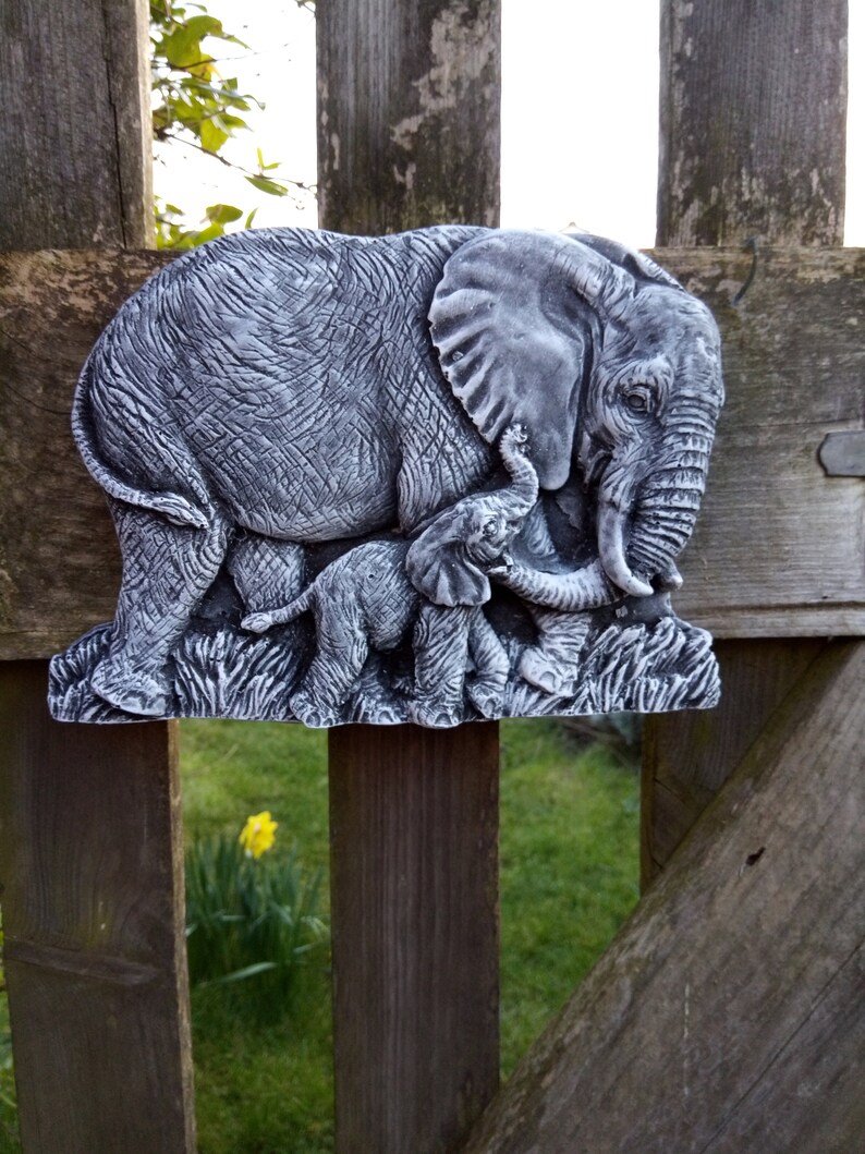 Elephants Wall Plaque Quality Stone Garden Wall Plaque Etsy UK