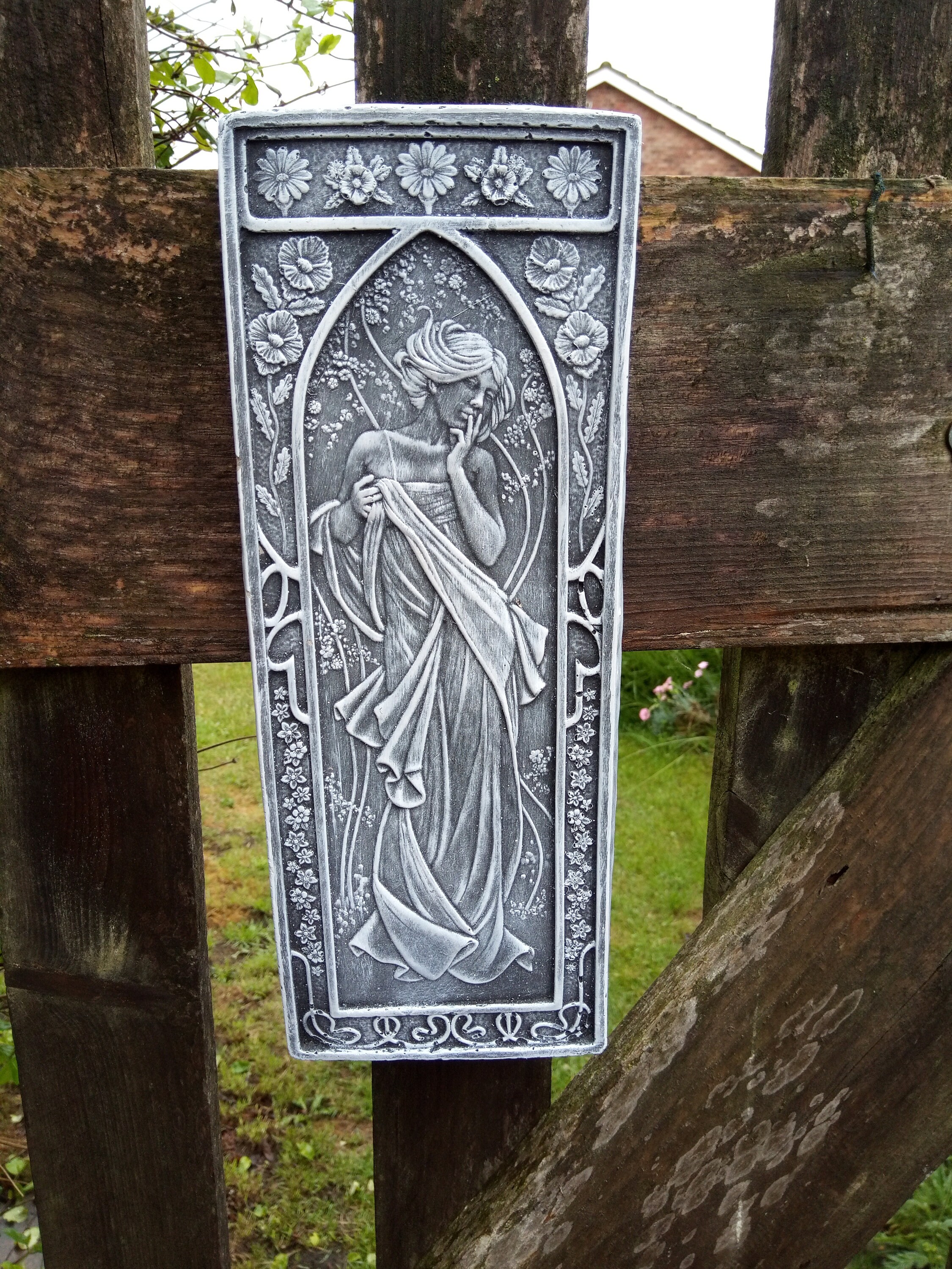 Art Nouveau Style Wall Hanging Plaque Quality Stone Garden Etsy.de