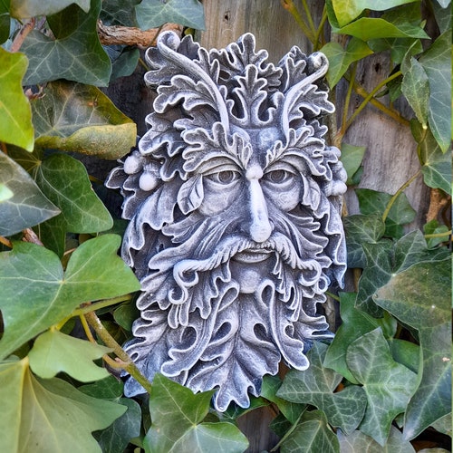 Feather Green Man Wall Plaque Frost Proof Stone Garden Etsy UK