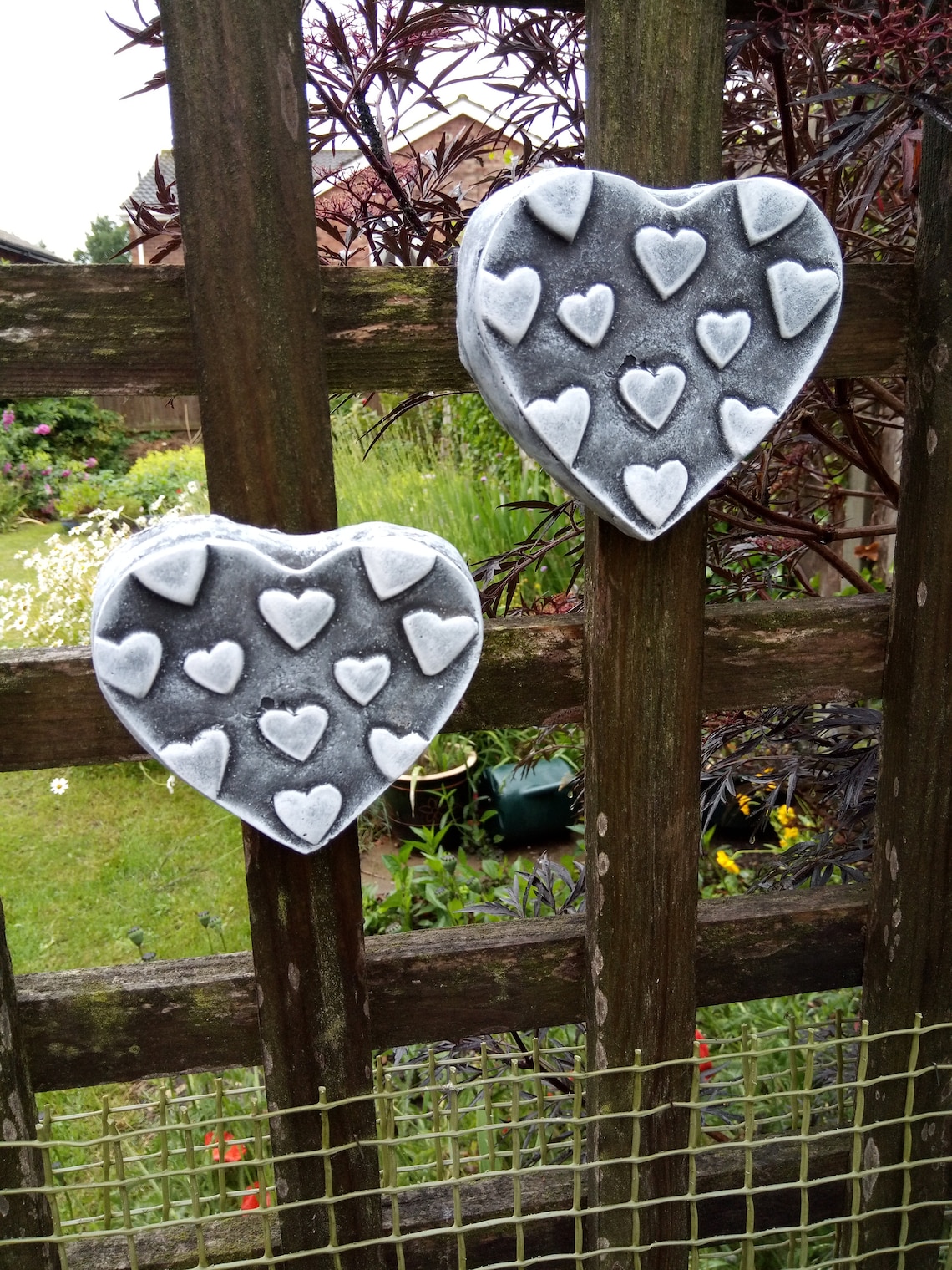 Love Hearts Two X Plaques Quality Stone Garden Wall Plaques Etsy UK