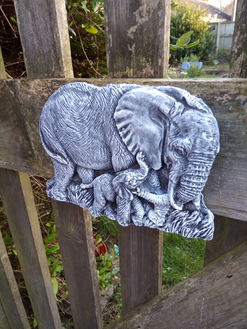 Elephants Wall Plaque Quality Stone Garden Wall Plaque Etsy UK
