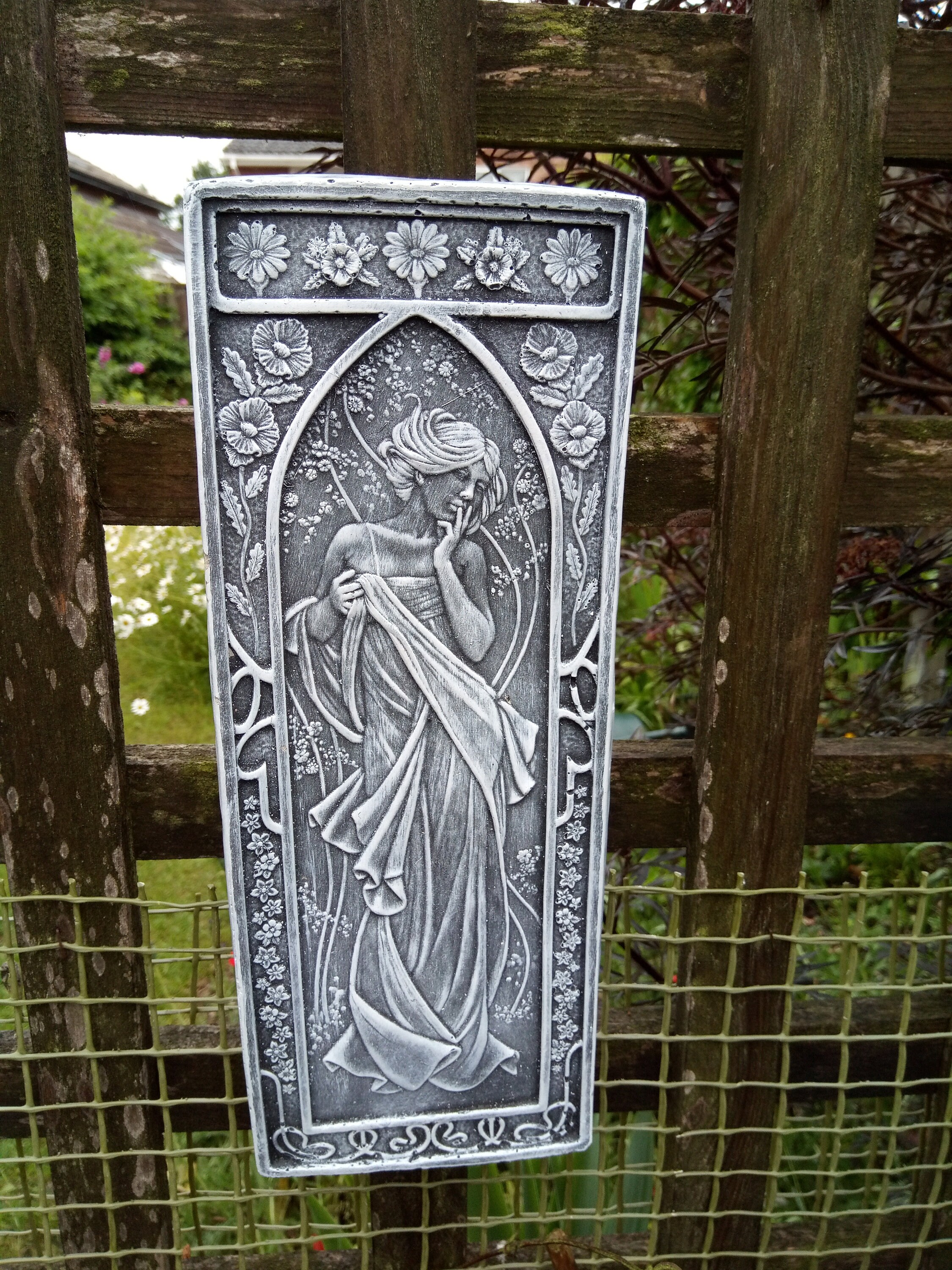 Art Nouveau Style Wall Hanging Plaque Quality Stone Garden Etsy.de