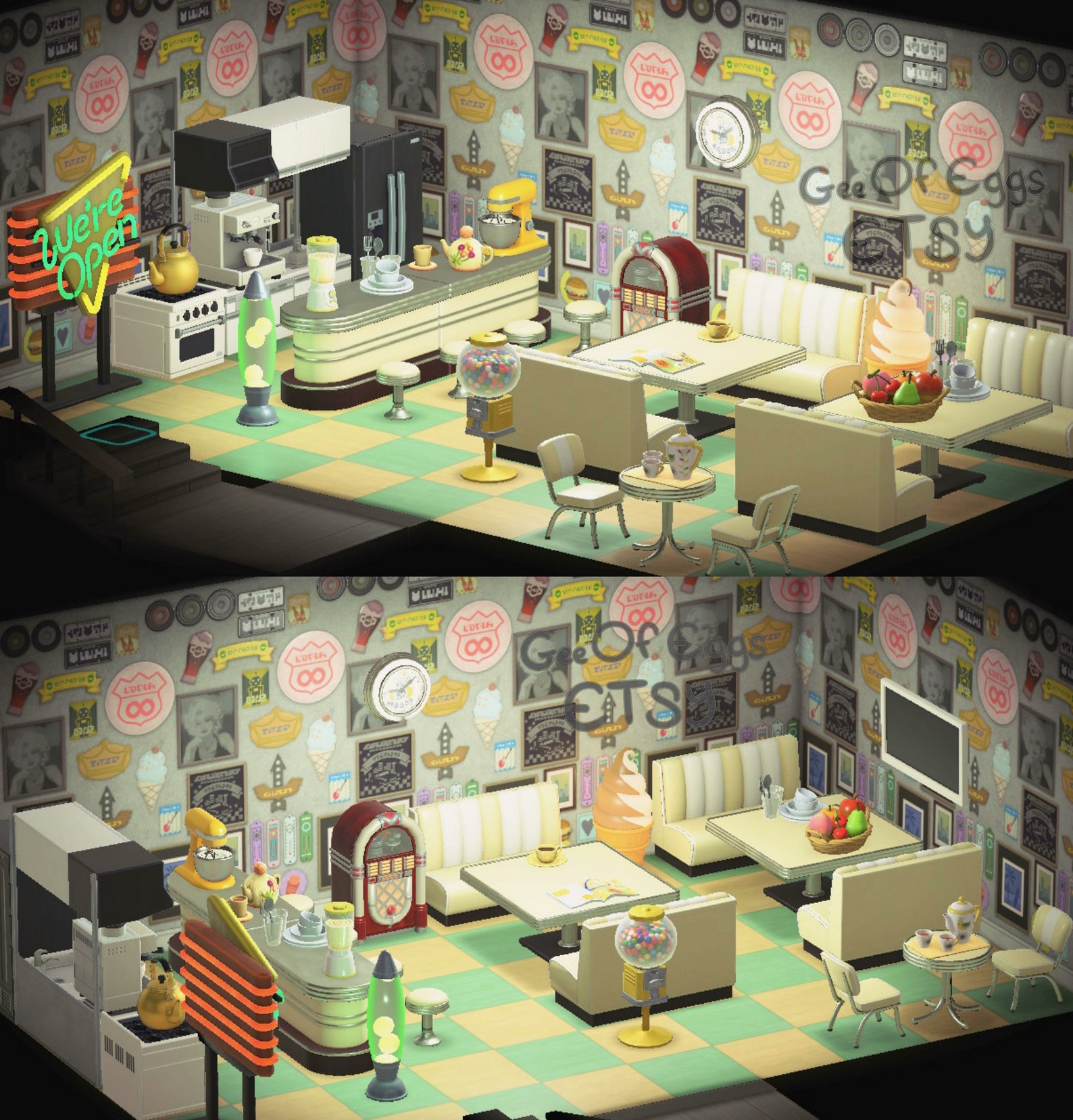 Diner Restaurant Furniture Sets Animal Crossing New Horizons Etsy