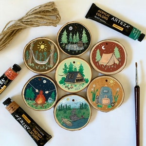Personalized Camping Ornament | Handpainted Wood Slice, Rustic Christmas Gift
