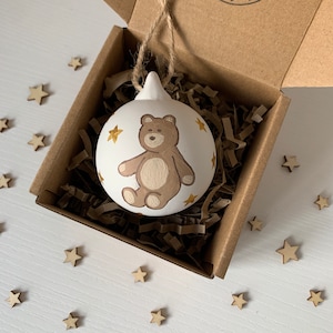 Newborn Baby Ornament / Teddy bear bauble / Baby’s 1st Christmas tree decoration / Baby’s 1st Christmas