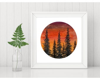 Sunset Forest Square Print | Sunset artwork | Forest print | Square print |