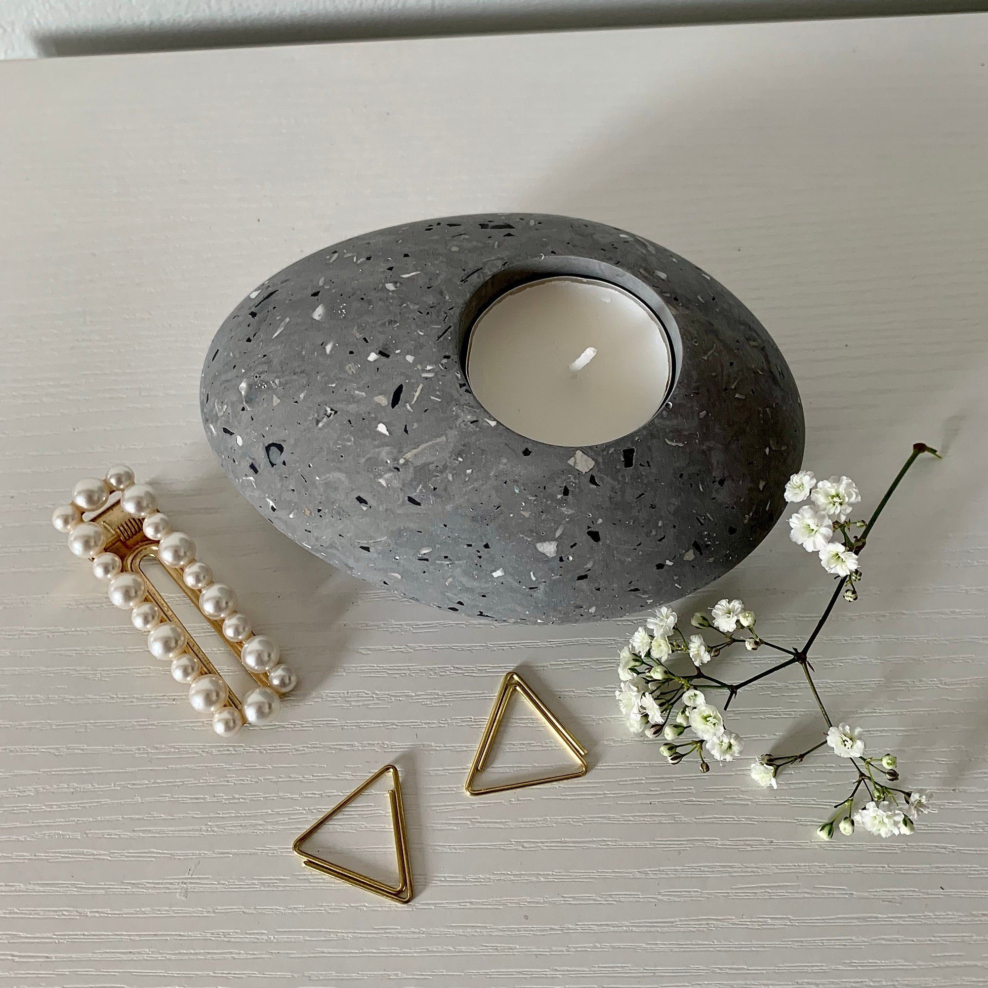 Pebble Jesmonite Candle Holders / Terrazzo Candle Holder / Etsy