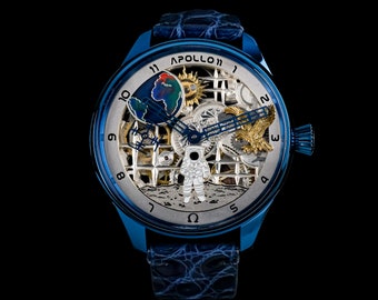 Omega watch Apollo 11 watch Skeleton watch Handmade watch Marriage watch Skeleton mechanical Mechanical watch Gift for husband Gift for men