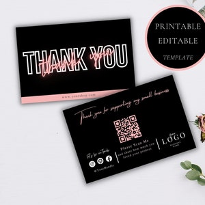 QR Code Thank You Business Card, Printable Thank You Cards Customer Review, Editable Client Review Template, DIY Custom QR Barcode Cards