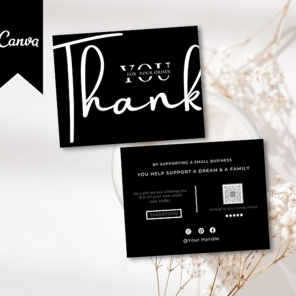 Small Business Thank You With QR Code Black Review Request Card With QR Code, Etsy Poshmark Thank You Card Postcard With QR Code, Promo Card