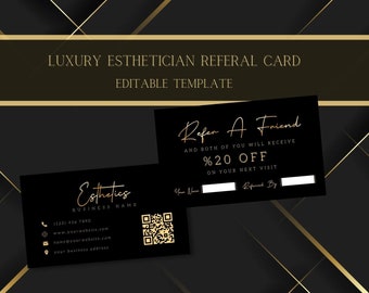 Esthetician Client Referral Card Template, Refer A Friend Card Discount Code For Skin Care Salon, Esthetic Recommend A Friend DIY Template