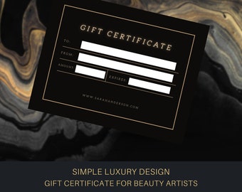 Gold Black Gift Certificate Template, Lux Gift Voucher For Beauty Nail Salon, Spa, Lashes, Tattoo Artist, Printable Gift Card Custom Qr Code