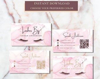 Carte de cils personnalisée, cartes de visite de beauté en or rose, code Qr, personnaliser les cartes de référence féminines Lash Tech Salon de cils, carte de cils personnalisée