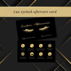 Custom EYELASH EXTENSION CARE Black & Gold, Elegant Lash After Care Card, Lux Eye Lash Care Cards Design, Lash Lift Nachsorge Anleitung